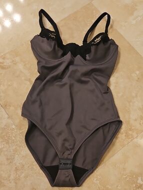 Bodyslimmers by Nancy Ganz Charcoal Gray Bodysuit with Black Trim